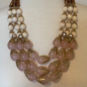 Faux rose quartz gold bib necklace